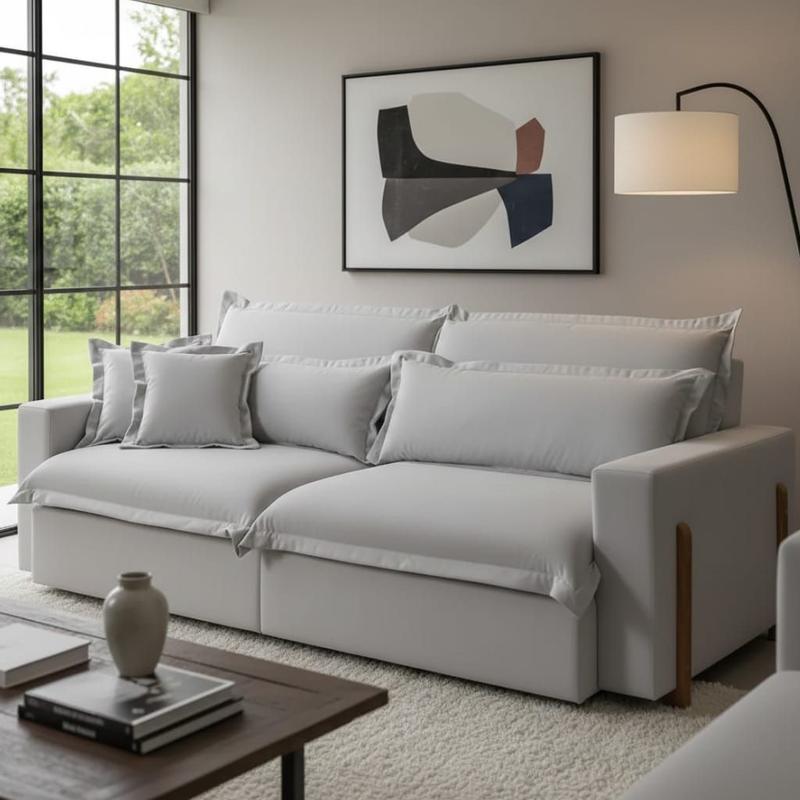 Sofá Cama, Retrátil e Reclinável Dubai, Tecido Linho, Molas Ensacadas, 1,90m.